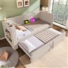 Rosebibi Letto da giorno imbottito, 90 x 200 cm, divano letto singolo con letto estraibile, braccioli con porta di ricarica USB e Type-C e porta bevande, tessuto misto lino, senza materasso (beige)