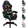 ALFORDSON Sedia Gaming Massaggiante e Luci LED,Poltrona Scrivania con Poggiapiedi,Sedia Gamer Ergonomica per Ufficio Domestico,Schienale Regolabile 90-150°,Portata 180KG, Tessuto(Nera)