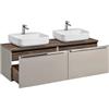 Lomadox Set lavabo doppio 160 cm, colore tortora con rovere vintage, 2 inserti in ceramica, cassetti con chiusura morbida, larghezza x altezza ca. 160,4/62,5/46 cm