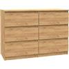 VBChome Cassettiera con 6 cassetti, in rovere senza manico, in legno, multiuso, per corridoio, camera da letto, soggiorno, cameretta dei bambini, facile da montare, 120 x 39 x 81,5 cm