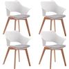 BenyLed Set di 4 sedie da pranzo con rivestimento in tessuto. Sedie da soggiorno Poltrone da salotto Design intagliato a cavità con braccioli (Bianco)