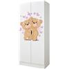 leomark armadio bianco 70 x 42,5 x 161,5 cm alla stanza del bambino, capiente e funzionale armadio in legno con ante, solido appendiabiti, mobili per bambini, Orsacchiotti