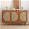 Soweiz Credenza con 3 ante decorate in rattan, comò con maniglie in metallo, per camera da letto, soggiorno, ufficio, noce 129,8 x 40 x 76 cm (noce)