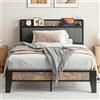 IRONCK Struttura Letto 120 x 200cm, letto Imbottito con Stazione di Ricarica(2 Prese CA 1 Porte USB 1 Porte Tipo-C), Struttura letto Singolo, Telaio in Metallo Pesante, Nero e Grigio