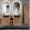 Lomadox Set di mobili da bagno, 4 pezzi, lavabo, 141 cm, con ripiano, 2 lavabo, 1 mobile alto, 2 specchi a LED, colore antracite con quercia, con scanalature, colore nero