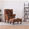 Bladez Chesterfield, poltrona e poggiapiedi in 100% poliestere, elegante pouf con effetto pelle scamosciata, per soggiorno e ufficio, comoda e facile da pulire