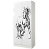 leomark armadio bianco 70 x 42,5 x 161,5 cm alla stanza del bambino, capiente e funzionale armadio in legno con ante, solido appendiabiti, mobili per bambini, Cavallo