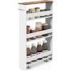 GYMAX Carrelli Portaoggetti a 4 Ripiani, Carrello con Ruote Salvaspazio con Maniglia, Carrello a Scaffale Slim Stretto in Legno per Cucina, Bagno, Lavanderia, 47,5 x 13 x 80,5 cm (Bianco+Marrone)