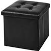 fashion home Pagano Pouf Contenitore Quadrato Pieghevole in Ecopelle 38x38x38 cm Sgabello Poggiapiedi con Seduta Imbottita Carico 150 kg (Nero)
