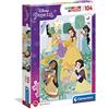 Clementoni - 25736 - Supercolor Puzzle - Disney Princess - 104 pezzi - Made in Italy, puzzle bambini 6 anni, puzzle cartoni animati, puzzle Disney, puzzle principesse
