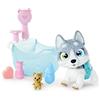 Simba 105953560 - Pamper Petz Husky con vasca da bagno, con funzione di pompaggio, bottiglia di schiuma, siringa d'acqua, giocattolo da 25 cm, a partire dai 3 anni, multicolore
