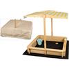 needs&wants® Sandbox con tetto, panchina e fondo in pellicola non tessuto, con copertura Oxford 600D, in legno, rettangolare, con panchine, per esterni, giardino, bambini, giallo bianco marrone