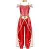 inhzoy Costume da Principessa Araba con Paillettes Belly Dance Costume Principessa Vestito Carnevale Halloween Festa di Compleanno Costume Travestimento Cosplay per Bambini Rosso 15-16 anni