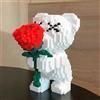 Generico Blocchi da Costruzione Orso con Rosa, 20 cm, Mattoncini da Costruzione Orsetto, Set di Costruzioni per Adulti, Decor, Regalo per San Valentino, Festa della Mamma, Compleanno (Bianco)