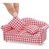 Odoria Casa delle Bambole Divano Miniatura: 1/12 Scala Divanetto per Soggiorno e Salotto Rustico - Mini Poltrona Mobili Scozzese Rosso