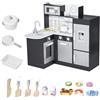 HOMCOM Cucina Giocattolo per Bambini in Legno con 14 Accessori, Forno, Lavandino, Frigo e Microonde, Età 3+ Anni, 86x64x84.5cm, Argento e Marrone