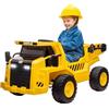 AIYAPLAY 12V Camion Giocattolo Licenza Caterpillar con Musica, Macchina Elettrica per Bambini con Telecomando, Fari, Secchio e Pala, Escavatore in PP e Metallo, Giallo