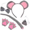 DEARMAMY Set Costume da Topo Ragazzo Ragazza Fascia Orecchie, Naso, Coda e Guanti Grigi Morbidi per Feste di Carnevale, Compleanni e Cosplay