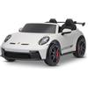 Beneo Motors Auto elettrica per bambini Porsche 911 24V con trazione 4x4, bianca, due posti, telecomando 2,4 GHz, ingresso USB/AUX, motori 200W, sospensioni, batteria al litio, luci LED anteriori e posteriori