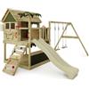 Fatmoose Casa dei Giochi TikaTaka Town XXL con Torre di Arrampicata e Scivolo & Altalena Verde Salvia, Esterno Casa sull'Albero per Bambini con Sabbiera, Scala & Accessori da Gioco