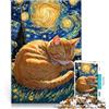 SYUNFEI Gatto soriano arancione che dorme nella notte stellata puzzle 1000 pezzi per adulti Giochi educativi perché è ideale come regalo per tutta la famiglia 38x26cm