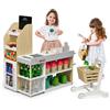 HOMASIS Supermercato Giocattolo con Carrello, Negozio per Bambini con Lavagna, Registratore di Cassa, Scanner, Lettore di Carte, Carta di Credito, Gioco di Ruolo per Bambini dai 3+ Anni, Giallo