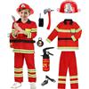 Generico Costume da Pompiere per Bambini, 8 Pcs Costume Pompiere Bambino con Accessori di Pompieri, Vestito Carnevale Halloween per Gioco d'Imitazione, Regali, rosso