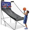 COSTWAY Macchina da Pallacanestro Elettronica, Canestro Basket da Camera a Doppio Tiro Pieghevole con Punteggio Elettronico, 4 Palle, 8 Modalità di Gioco e 2 Canestri (Blu)