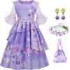 LCXYYY Isabela Madrigal Costume Cosplay Mirabel Isabela Viola Vestito da Ballerina con Ghirlanda e Borsa per Ragazze Travestimenti Halloween Natale Carnevale Principessa Compleanno Party Fancy Abito