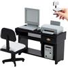 CNAFGBGG Scrivania in Miniatura 1/12 Mobili per casa delle Bambole in Legno Simulazione Sedia da Tavolo per casa delle Bambole con Computer Miniatura e Stampante per Accessori per