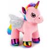 CARTOON Unicorno Peluche Lelly 24 cm Peluche Morbido colorato con Ali Glitterate Criniera Multicolore Made in Italy Idea Regalo per Bambine e Bambini (Rosa)