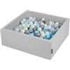 KiddyMoon 90X30cm/200 Palline ∅ 7CM Quadrato Piscina di Palline Colorate per Bambini Fabbricato in EU, Grigio Ch:Perla/Grigio/Trasparente/Azzurro/Menta