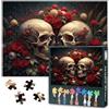 TISHIRON Due puzzle teschio per adulti, 1000 pezzi, teschi circondati da rose rosse, puzzle per la decorazione della casa, intelligenza, come regalo per la famiglia e gli amici, giochi 50 cm x 70 cm