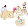 RELAX4LIFE 7 in 1 Set da Arrampicata con Scivolo per Bambini, Arco da Arrampicata Pieghevole in Legno, Cavallo a Dondolo Convertibile in Tavolino per Bimbi 1+ Anni (Naturale)