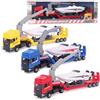 Toyland® - Camion trasportatore a cassone piatto Scania con barca a motore - Scala 1:48 - Pressofuso - Ruota libera (Camion a caso)