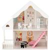GYMAX Casa delle Bambole in Legno per Bambini, Villa a 2 Piani Semi-Aperta con Stanze e Set di Mobili, Portico e Lucernari, Ideale per Bambini dai 3 Anni +, 81 x 30 x 86 cm