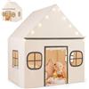 HOMASIS Tenda per Bambini da Interno, Casetta da Gioco per Bambini con Luci Stellate e Tappetino Imbottito e 4 Finestre, Tenda Principessa per Ragazzi e Ragazze dai 3+ Anni (Beige)