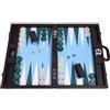 Wycliffe Brothers Set Backgammon da torneo da 21, custodia marrone con campo azzurro, edizione Masters