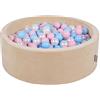 KiddyMoon Velluto Piscina di Palline 90X30cm/300 Palline ∅ 7CM per Bambini Tondo Fabbricato in EU, Beige Sabbia: Azzurro/Rosa Chiaro/Perla