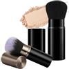 AOOTE Rotondi Pennelli Trucco Retrattili, 2 Pezzi Pennelli da Viaggio Fard, Pennelli Retrattili Portatili per Trucco per Fondotinta, Cipria, Fard, Bronzer, Protezione Solare, Grande e Piccolo