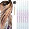 Luxvara Argento Glitter Capelli, Extension Capelli in Stile Fata con Strumenti, Fili luccicanti, Hair Tinsel, Capelli d Angelo, Extension Glitterate per Ragazze e Donne, Feste e Cosplay - 1200 Fili