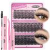 OWill Ciglia finte ciuffetti 300Pcs,Kit ciglia extension D Curl 10-18mm,Set ciglia finte 30D+40D+50D extension fai da te,Lash extension kit con colla e dispositivo di rimozione