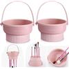 GOLIKEE Confezione da 2 tappetini per la pulizia dei pennelli da trucco, 3 in 1, in silicone, per la pulizia, la conservazione e l'asciugatura a testa in giù (rosa carino)