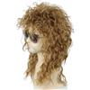 CGVG Parrucca lunga Vokuhila anni '70 anni '80, parrucca lunga e riccia mullet rocker punk popstar, parrucca da discoteca, per uomo, donna, carnevale, Halloween, feste a tema (marrone oro) (p2305-27)