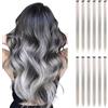 WUODHTW 12Packs Colored Hair Extensions 21.65Inch Straight Color Clip in on Hair Extension Rainbow Party Cosplay Highlights Synthetic Hairpiece for Women (Grey)