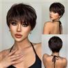 Generico Parrucca da donna a taglio pixie strato corto con frange Capelli aspetto naturale Fluffy sintetica ad alta temperatura Confortevole e traspirante rete per