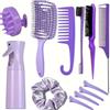 Generic Set di 12 pennelli districanti da donna, pettini professionali per parrucchieri, per capelli ricci, con flacone spray e clip (02 viola)