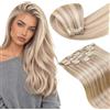LaaVoo Extension Capelli Veri Clip 60cm 7pcs 135g Biondo Sporco Misto Biondo Candido Extension con Clip Remy Naturali Liscio Extension Clip Capelli Umani Lunghi Lisci Invisibile #18/613