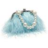 MOISTRI Vintage Fluffy Piume di struzzo Borse da sera e frizioni per le donne Catena di perle Tote Borse da sposa Festa di nozze (Azzurro, 8.5*1.2*8(22CM*4CM*20CM))