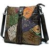 Karoukee Borsa a Tracolla Patchwork da Donna Vintage, Borsa a Spalla in Pelle a Fiori Retrò per Cellulare, Borse a Mano Media Casual, Borsetta Moda, Crossbody Bag da Donna Elegante